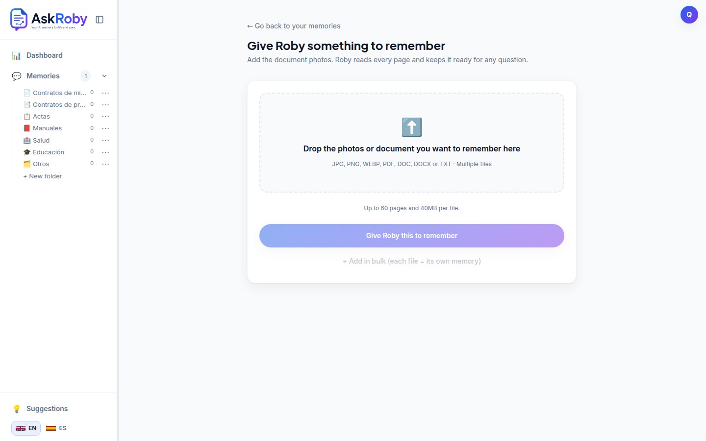 Upload a document to AskRoby
